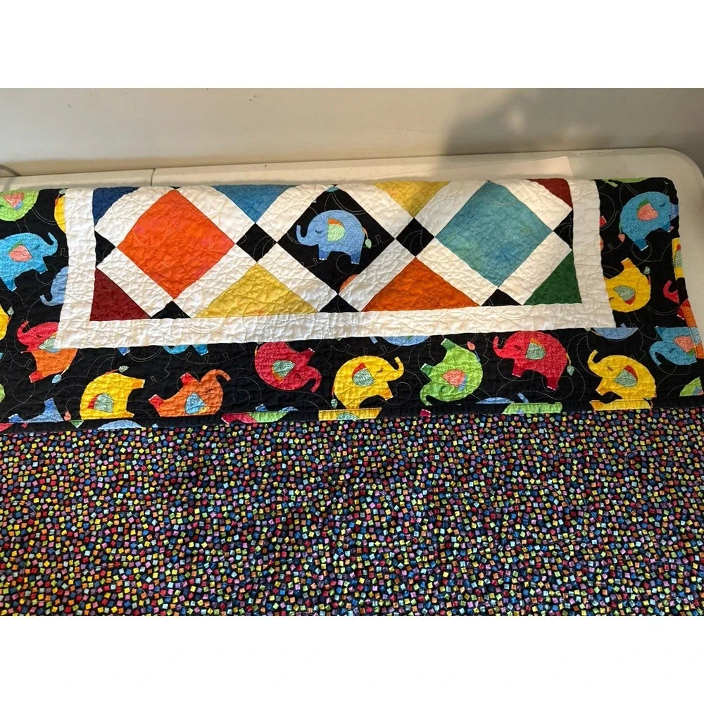 Beautiful! Handmade Multiple Colors Elephant Patchwork Baby Quilt 33 1/2x40 1/2